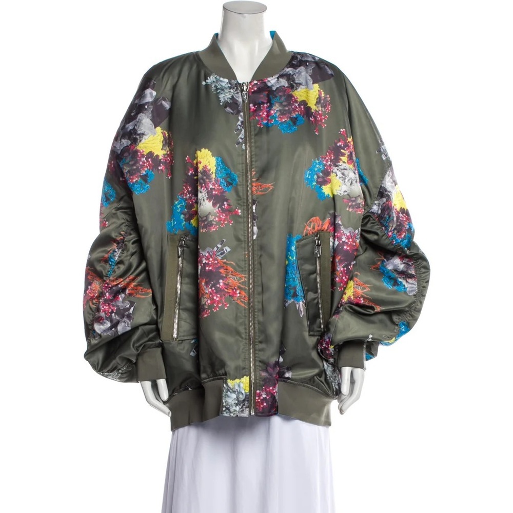 IVY PARK Green Floral Satin Bomber Jacket Size M